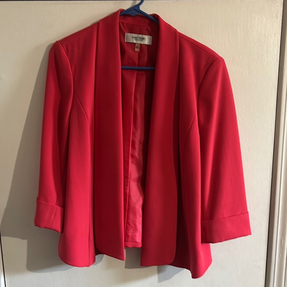 Jones New York Red Blazer Modern Open Front Design